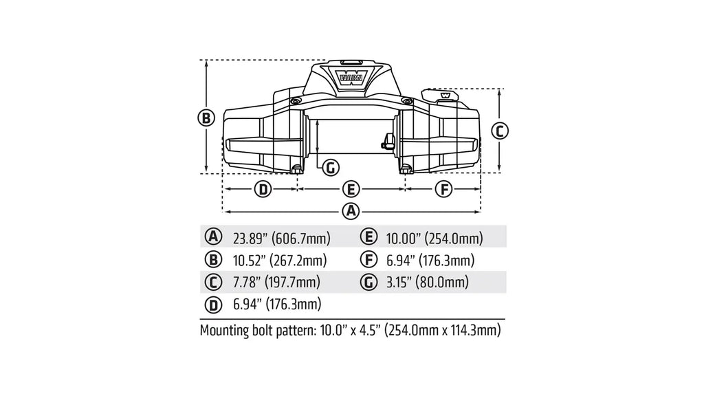 Dimension diagram for the WARN ZEON XD 14-S 14,000 lb truck, Jeep, and SUV winch showing measurements and mounting layout