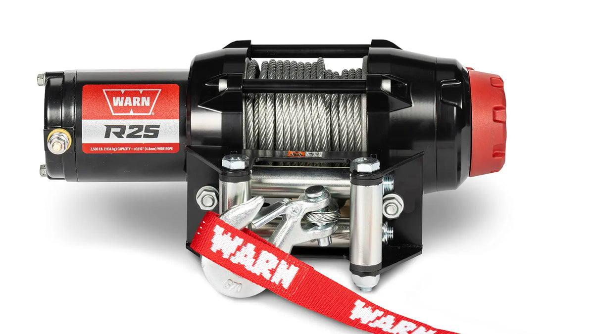 WARN R25 2,500 lb ATV/UTV winch with 50 ft steel rope and roller fairlead