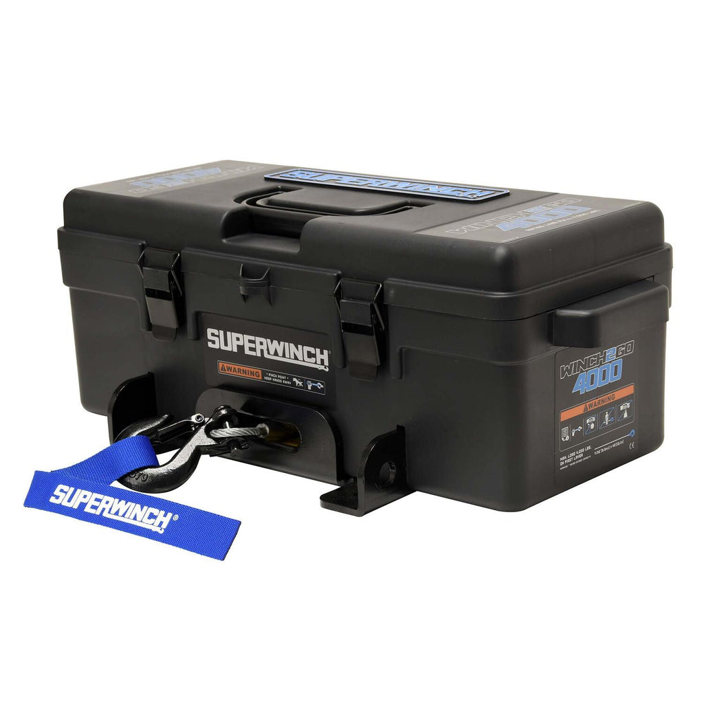 Winch2Go 4000 12V DC Electric Portable Utility Winch 4000lb(1814.4kg) Single Line Pull with Steel Mounting Plate Integrated Hawse Fairlead 7/32 in. x 40 ft. Steel Wire Rope Handheld Remote - official product image 2