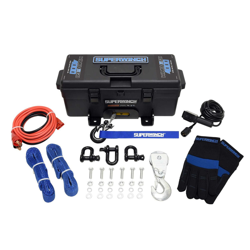 Winch2Go 4000 12V DC Electric Portable Utility Winch 4000lb(1814.4kg) Single Line Pull with Steel Mounting Plate Integrated Hawse Fairlead 7/32 in. x 40 ft. Steel Wire Rope Handheld Remote - official product image 5