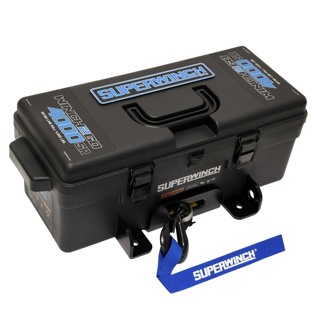 Winch2Go 12V DC Electric Portable Utility Winch 4000lb(1814.4kg) Single Line Pull with Steel Mounting Plate Integrated Hawse Fairlead 7/32 in. x 47 ft. Synthetic Rope Handheld Remote - official product image 3