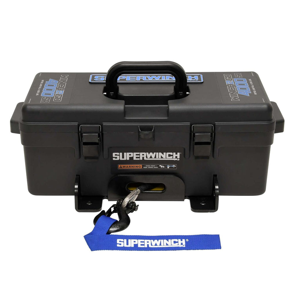 Winch2Go 12V DC Electric Portable Utility Winch 4000lb(1814.4kg) Single Line Pull with Steel Mounting Plate Integrated Hawse Fairlead 7/32 in. x 47 ft. Synthetic Rope Handheld Remote - official product image 1