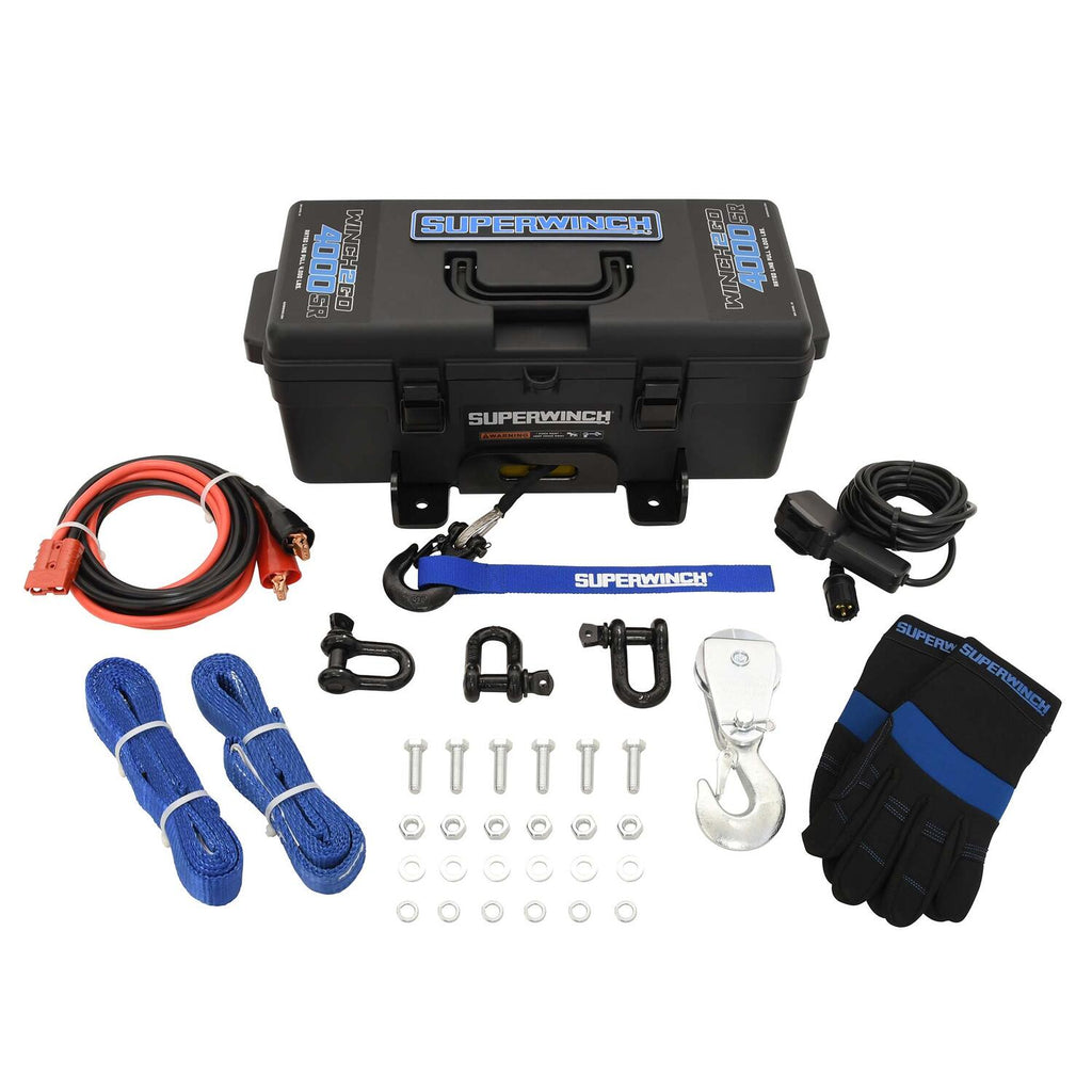 Winch2Go 12V DC Electric Portable Utility Winch 4000lb(1814.4kg) Single Line Pull with Steel Mounting Plate Integrated Hawse Fairlead 7/32 in. x 47 ft. Synthetic Rope Handheld Remote - official product image 5