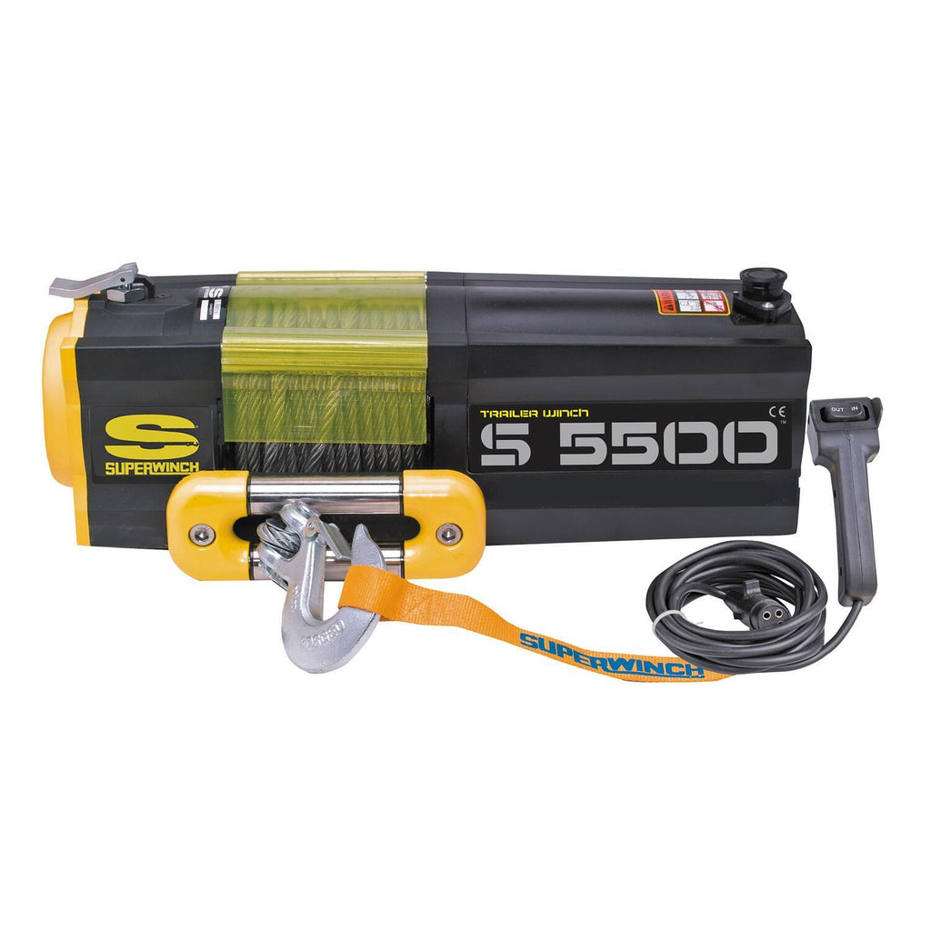 S5500 5500lb 12V DC Trailer Winch with Steel Wire Rope Yellow - official product image 1