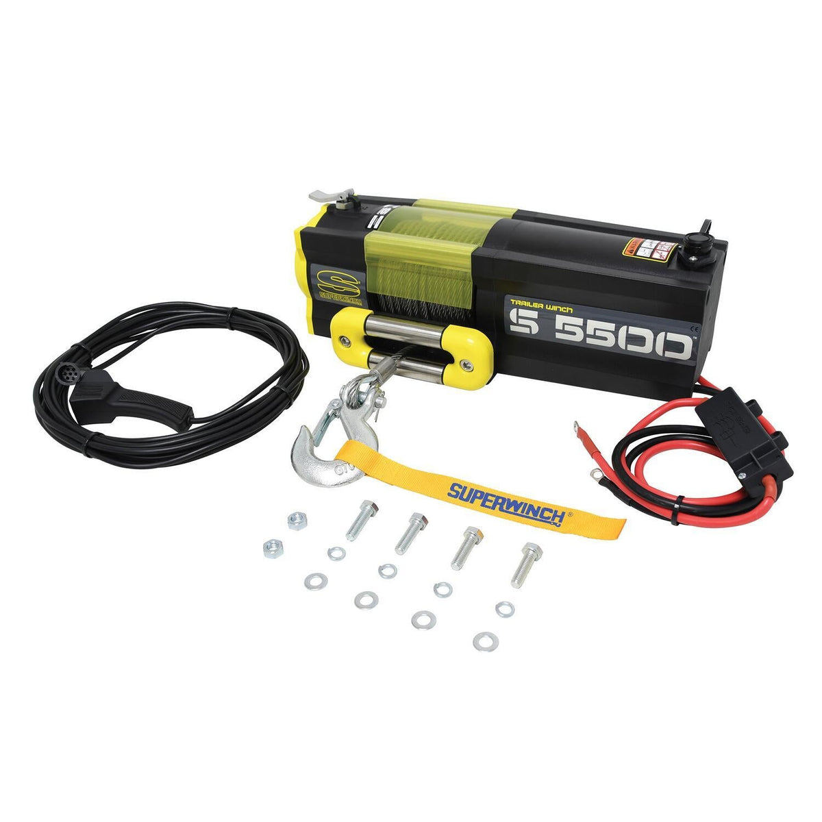 S5500 5500lb 12V DC Trailer Winch with Steel Wire Rope Yellow - official product image 5