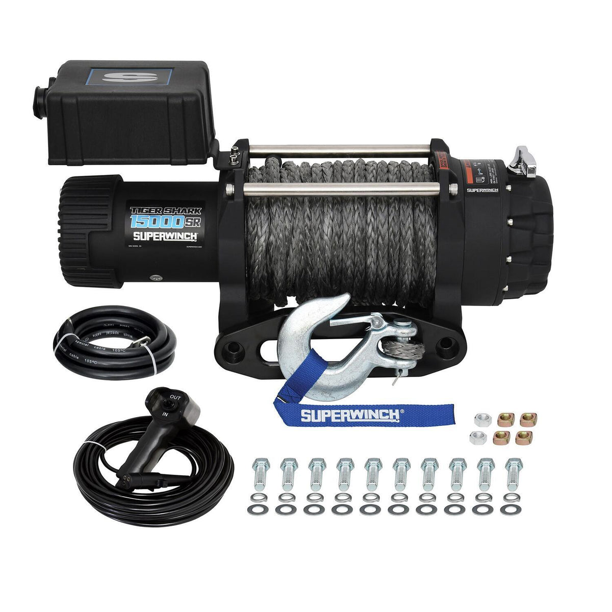 Tiger Shark 15000SR 15000lb 12V DC Winch with Synthetic Rope Black - official product image 4