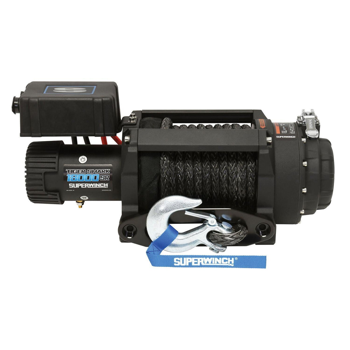 Tiger Shark 18000SR 18000lb 12V DC Winch with Synthetic Rope Black - official product image 1