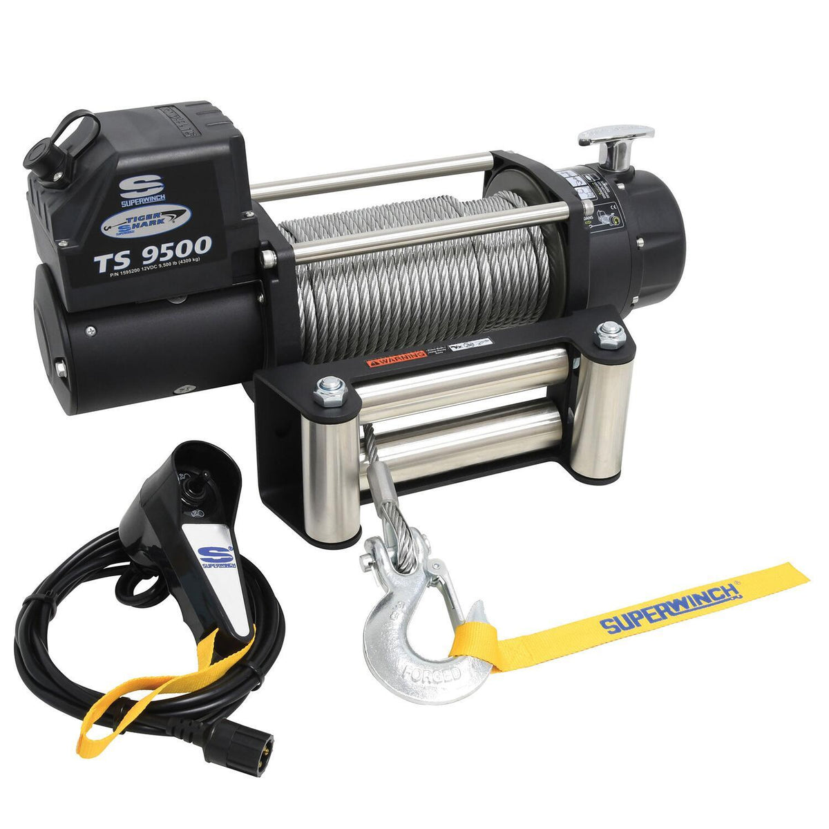 Tiger Shark 9500 9500lb 12V DC Winch with Steel Wire Rope Black - official product image 2