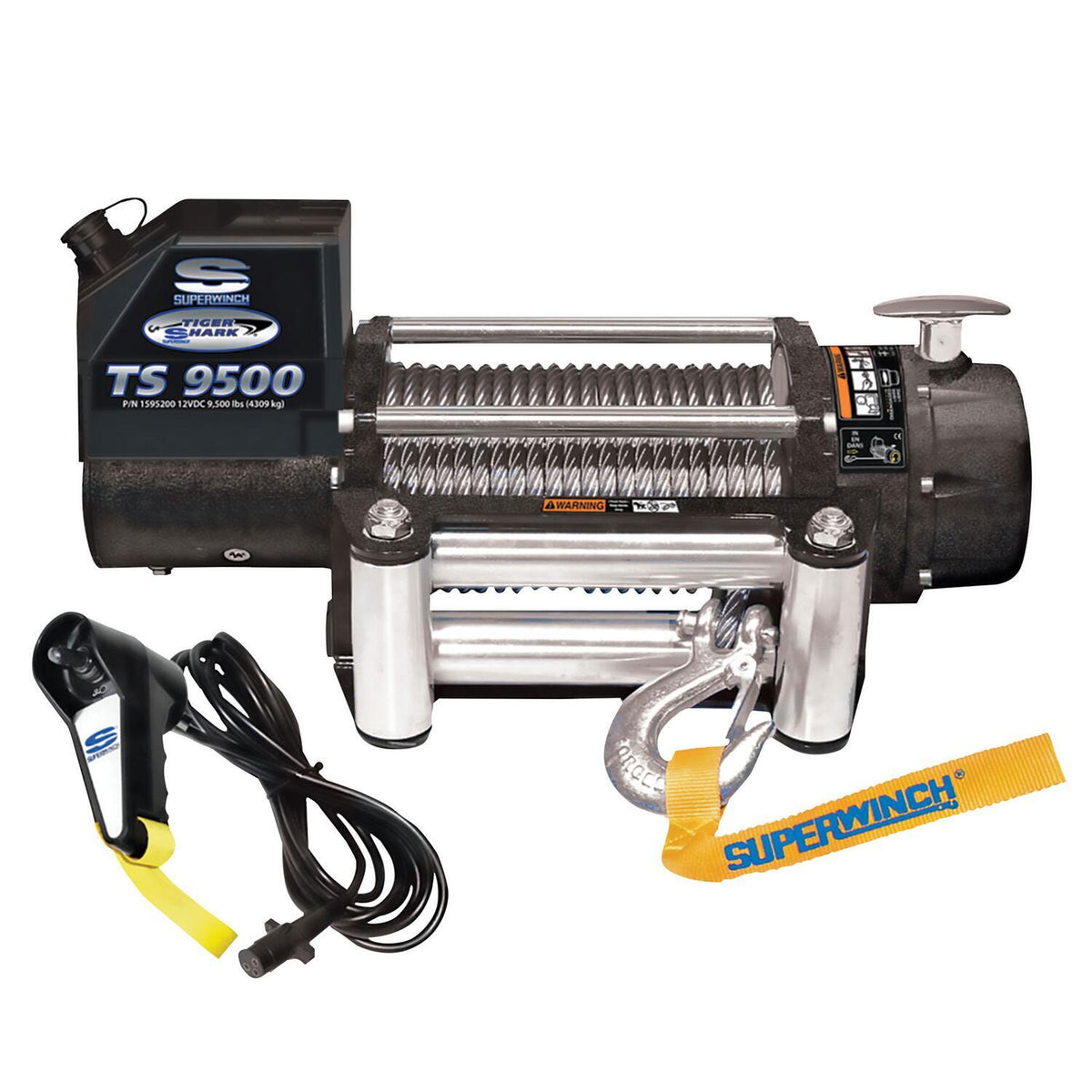 Tiger Shark 9500 9500lb 12V DC Winch with Steel Wire Rope Black - official product image 1