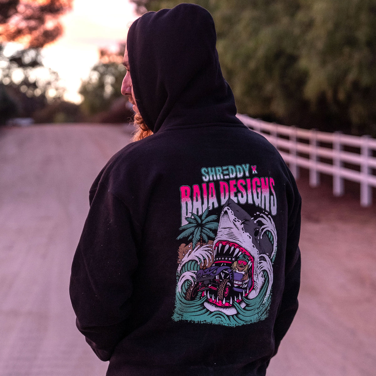 Baja Designs x Shreddy collaboration black hoodie