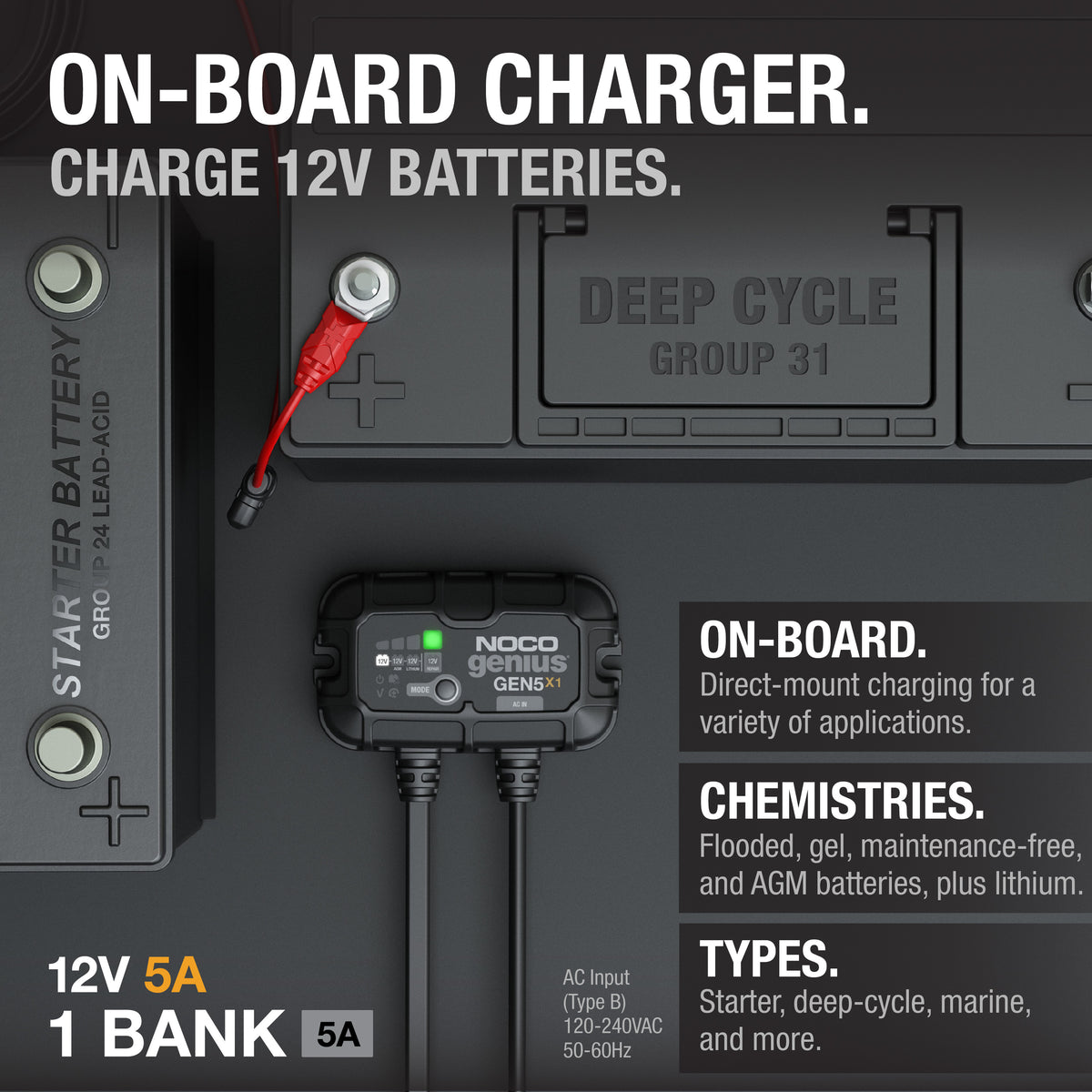 GEN5X1 1-Bank 5A Onboard Battery Charger - official NOCO product image 2