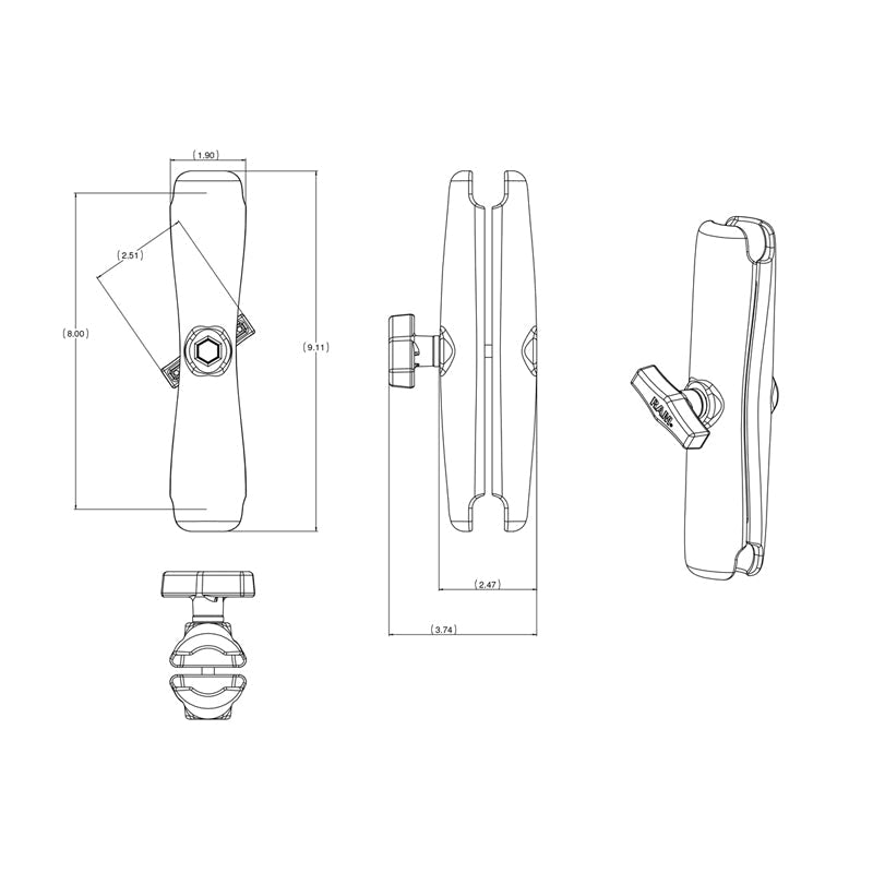 RAM® Double Socket Arm - C Size Long - official product image 3