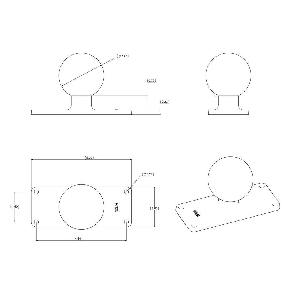 RAM® Ball Base with 1.5" x 4.5" 4-Hole Pattern - D Size - official product image 2