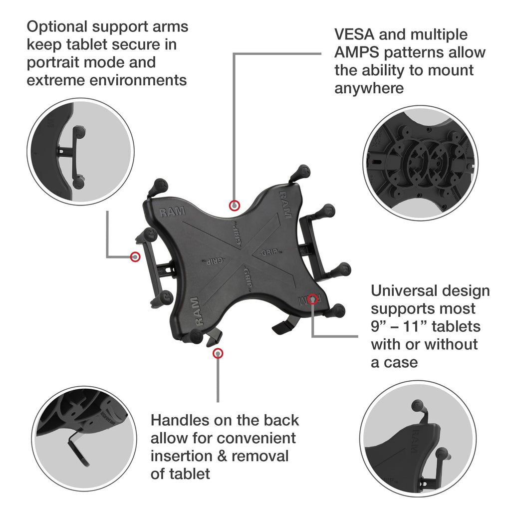 RAM® X-Grip® Universal Holder for 9"-11" Tablets - official product image 3